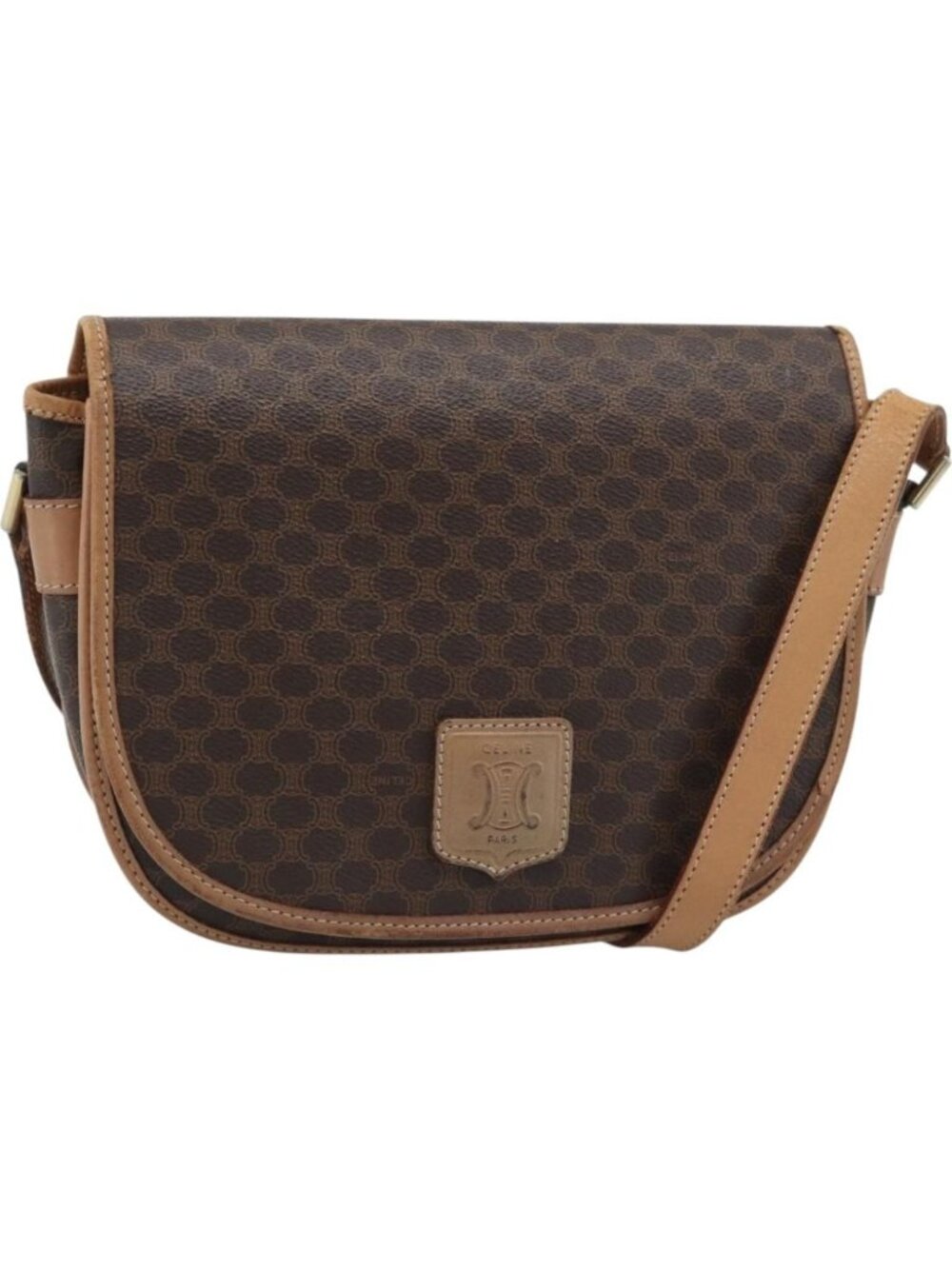 CELINE Macadam Canvas Shoulder Bag PVC Leather Brown Gold